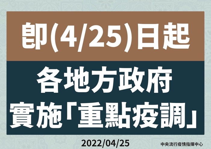 即日起各地方政府實施重點疫調
